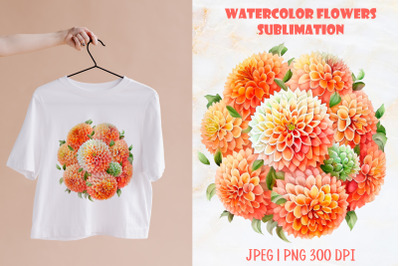 Floral Sublimation Design | Watercolor Dahlia flower PNG