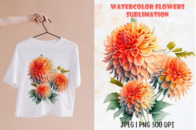 Floral Sublimation Design | Watercolor Dahlia flower PNG