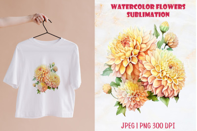 Floral Sublimation Design | Watercolor Dahlia flower PNG