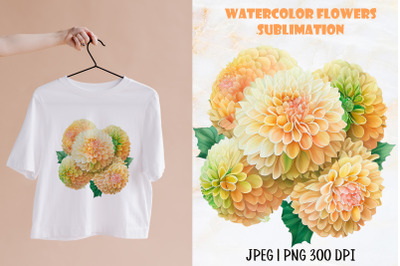 Floral Sublimation Design | Watercolor Dahlia flower PNG