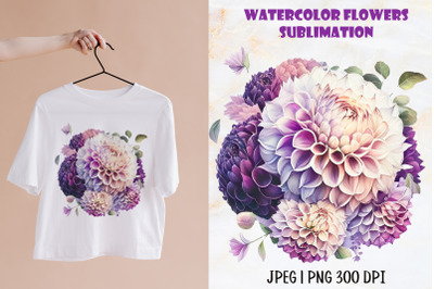 Floral Sublimation Design | Watercolor Dahlia flower PNG