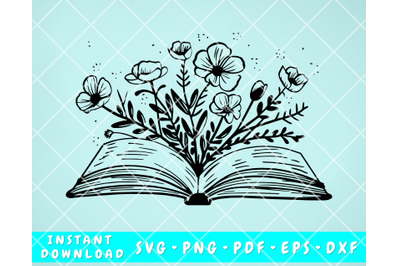 Floral Book SVG, Book With Wildflowers SVG, Book Clipart, Reading SVG