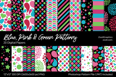 Blue, Pink And Green Digital Papers