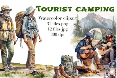 Tourist camping, watercolor clipart.