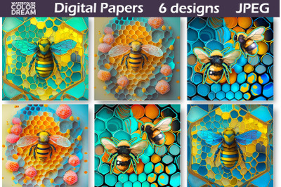 Honeycomb Bee Illustration | Bee Digital Paper&nbsp;