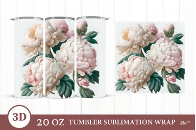 3D Peony Tumbler. Flowers Tumbler Sublimation Wrap.