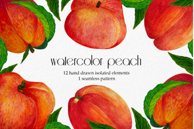 Peaches watercolor clipart, summer fruit