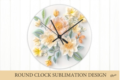 3D Embroidery Flowers Sublimation. Face Clock Design PNG