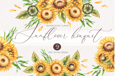 Watercolor sunflower bouquet clipart, PNG