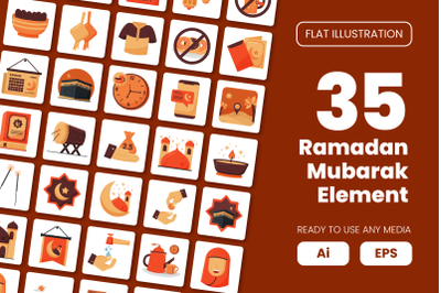 Collection of Ramadan Mubarak Element in Flat Illustration