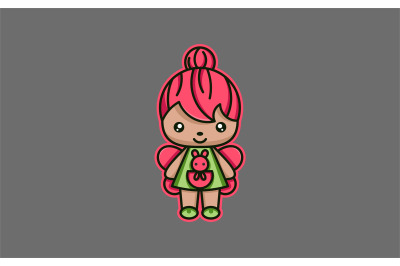 Cute girl or doll logo vector template