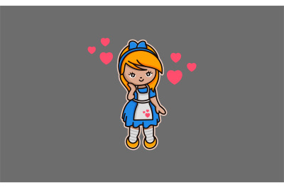 Cute Love girl or love doll logo vector template