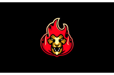 Lion head with burning hair fire king mascot logo design vector template