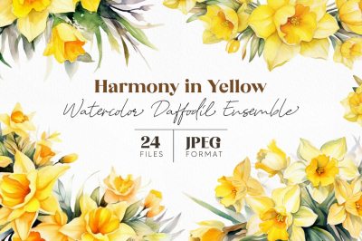 Harmony In Yellow Watercolor Daffodil Ensemble