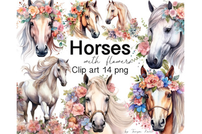 Horses with Flowers Clipart - 14 Png Files