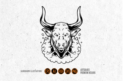 Monster bull head powerful aura logo illustrations silhouette