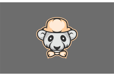 gentleman panda head with hat and bow tie mascot logo template