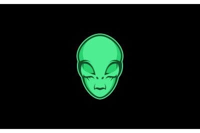 Green Alien head or face mascot logo design vector template