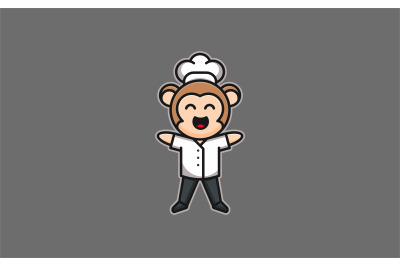 Happy chef monkey cook logo design vector template