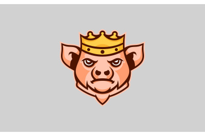 Angry king pig head mascot logo design vector template