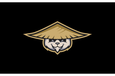 Kung Fu Panda head with grass hat mascot logo design vector template