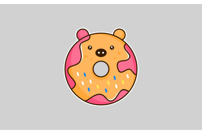 Pig in donut shape mascot logo design vector template