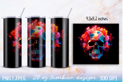 Skinny tumbler wrap illuminated skull with flowers