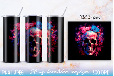 Skinny tumbler wrap illuminated skull with flowers