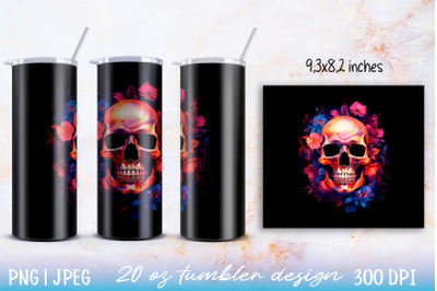 Skinny tumbler wrap illuminated skull with flowers