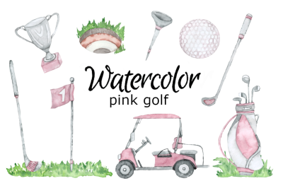Pink golf watercolor clipart