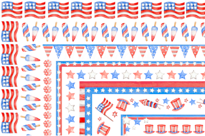 4th of July USA flag borders clipart
