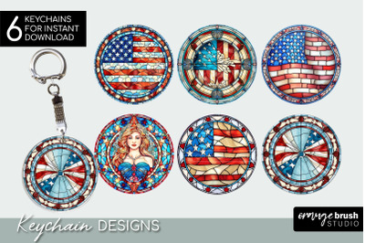4th of July Stained Glass Keychain PNG
