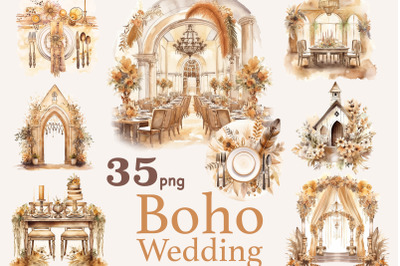 Boho Wedding Scenes Clipart | Digital Party Wedding Graphics