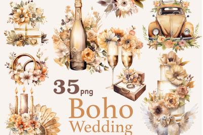 Boho Wedding Clipart | Bridal Bouquet Illustration PNG