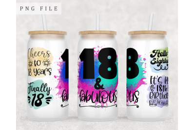 18th Birthday Libbey Glass Can Wrap, 16 Oz Glass Can Sublimation PNG