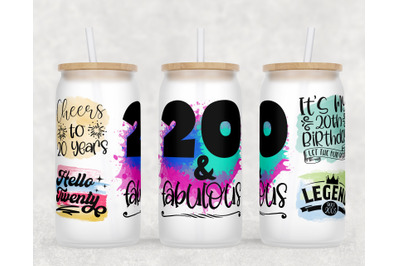 20th Birthday Libbey Glass Can Wrap, 16 Oz Glass Can Sublimation PNG