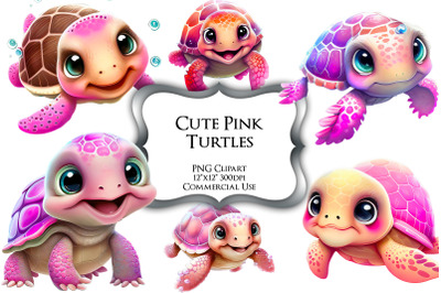 Cute Pink Turtles PNG Clipart Graphics