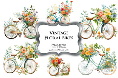 Vintage Floral Bikes PNG Clipart