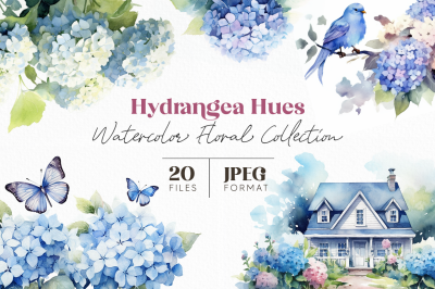 Hydrangea Hues Watercolor Floral Collection