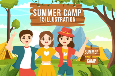 15 Summer Camp Vector Illustration