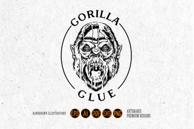 Angry gorilla glue roaring hybrid cannabis strain logo illustrations s