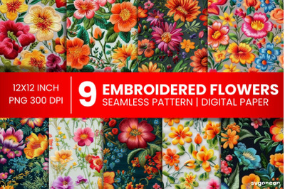 Embroidery Flowers Digital Paper Bundle | Background