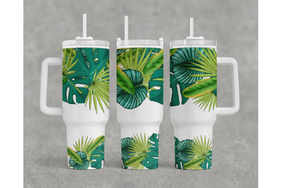 Tropical Leaves Png 40oz Quencher Tumbler Wrap Png