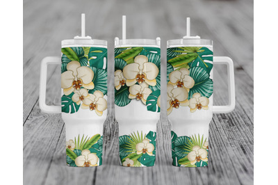 White Orchids Flowers 40oz Quencher Tumbler Wrap Png
