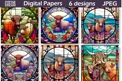 Stained Glass Cow Illustration | Stained Glass Digital Paper