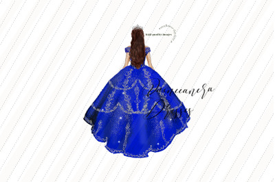 Elegant Royal Blue Princess Clipart, Silver Crown Clipart