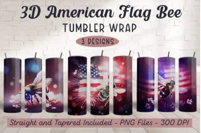 3D American Flag Bee Tumbler Wrap
