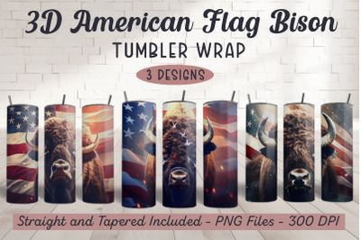 3D American Flag Bison Tumbler Wrap
