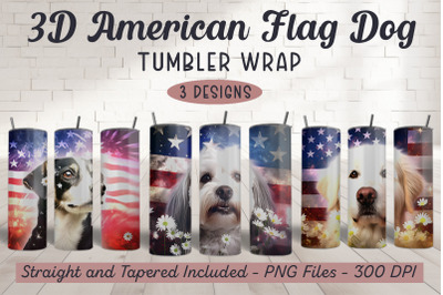 3D American Flag Dog Tumbler Wrap