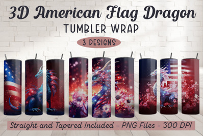 3D American Flag Dragon Tumbler Wrap